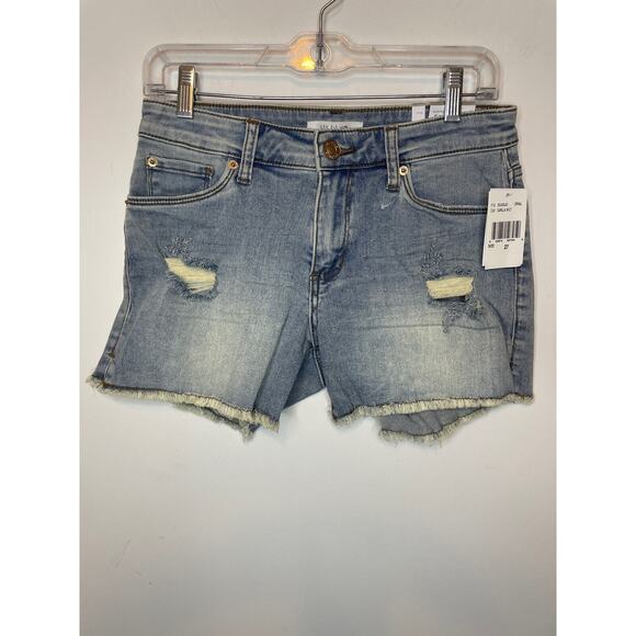 STS Blue Women's Size 27 Aubrey 9" Mid Rise Cut Off Shorts Light Wash Denim NWT - Picture 1 of 11